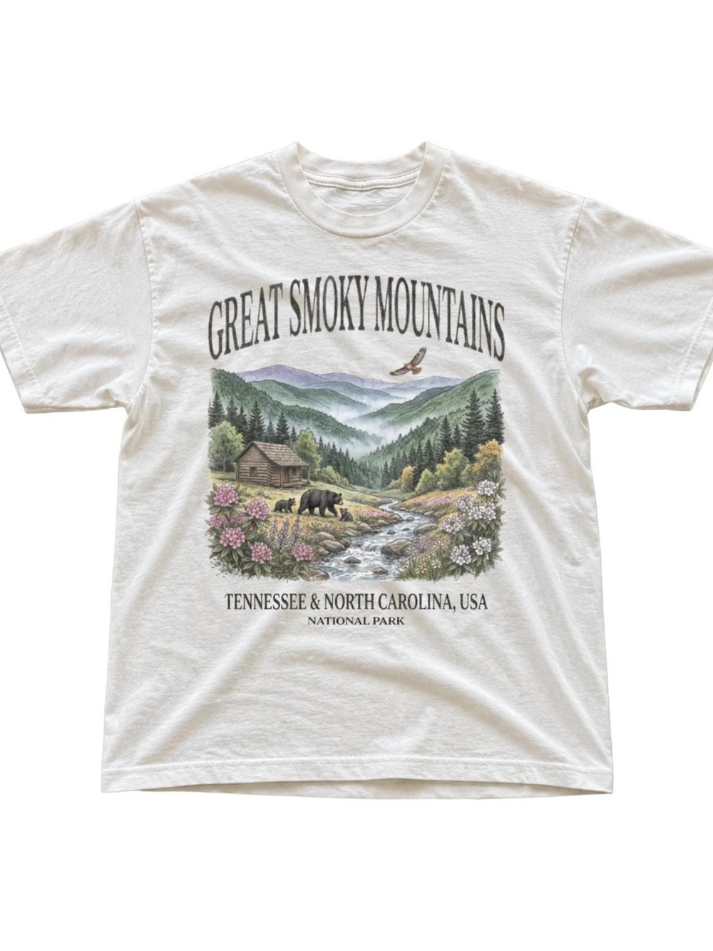 Great Smoky Mountains National Park White Graphic Tee Nature Bear Nostalgia